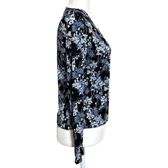 Old Navy Top Womens Size M Blue Cream Floral Floral V-Neck Long Sleeve Y2K - Picture 8 of 8